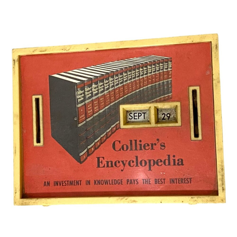 Vintage Collier's Encyclopedia Allcoin Calendar Bank No Key Made in USA Plastic